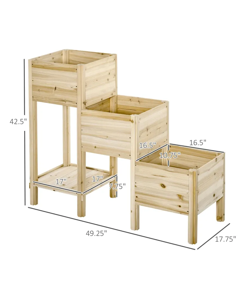 3 Tier Raised Garden Bed w/ Storage Shelf, Wooden Planter Box Kit