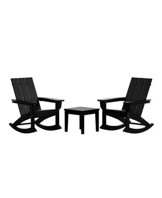 3 Piece Set Outdoor Modern Rocking Chairs with Square Side Table