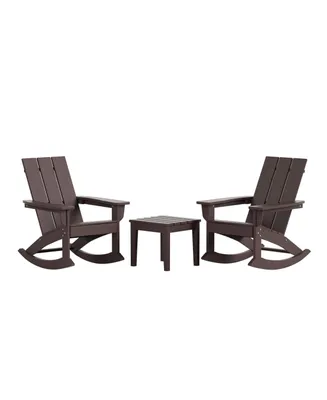 3 Piece Set Outdoor Modern Rocking Chairs with Square Side Table
