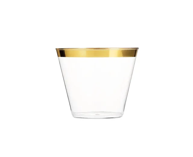 9 oz. Clear with Gold Swirl Round Plastic Party Cups