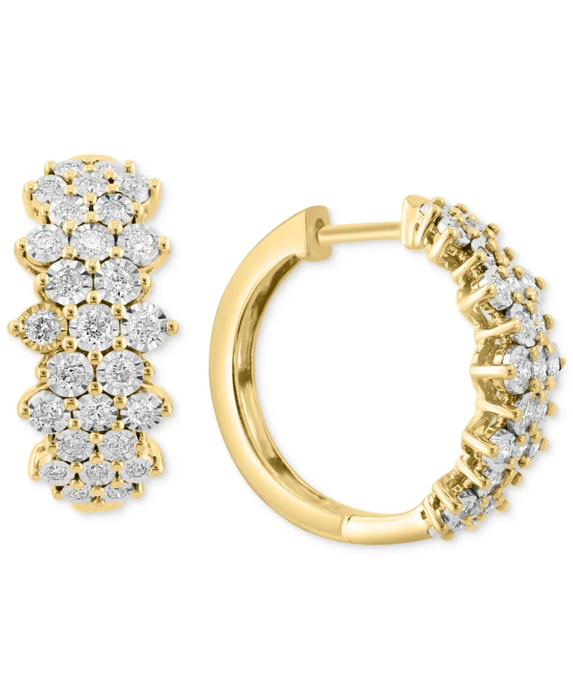 Effy Diamond Cluster Hoop Earrings (1 ct. t.w.) 14k White Gold (Also available Two-Tone Gold)