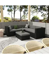 WestinTrends Outdoor Modern Sectional Sofa Set with Storage Ottoman