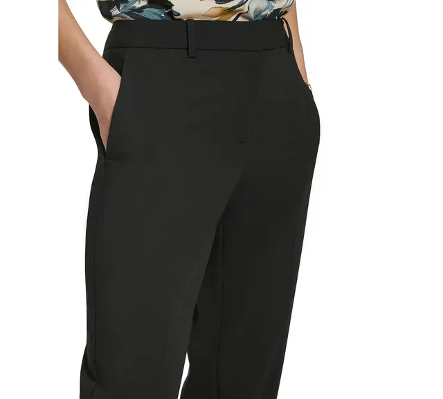 DKNY Womens Petite Essex Straight-Leg Dress Pants, 12 Black