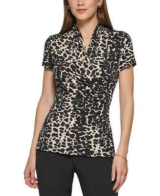 Dkny Petite Animal-Print Draped Surplice Blouse, Created for Macy's