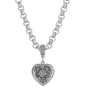 2028 Filigree Heart Necklace - Silver