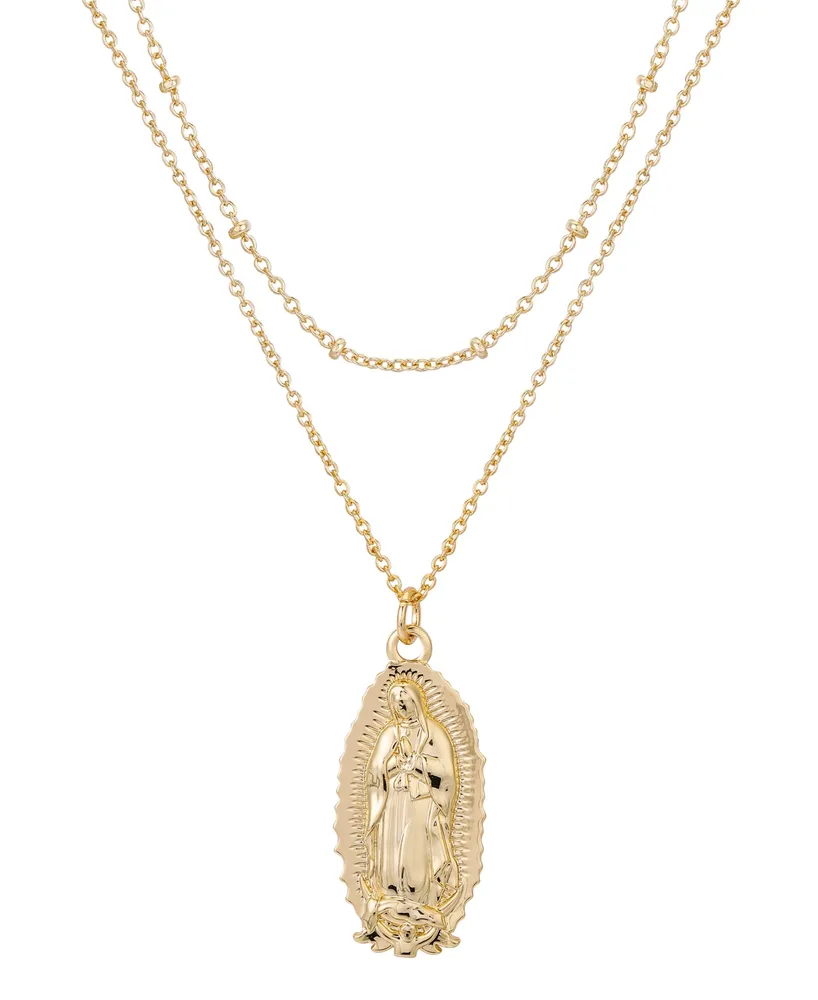Unwritten 14K Gold Flash Plated Virgin Mary Layered Pendant Necklace - Gold