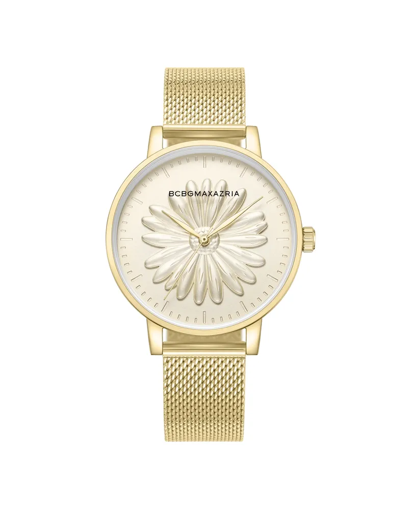 Bcbgmaxazria Women's Classic Gold-Tone Stainless Steel Mesh Floral Watch 38mm