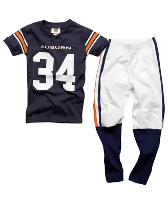 Auburn Tigers Preschool Boys and Girls Football Pajama Set - White and Navy Blue