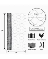 Garden Zone Galvanized Steel Hex Poultry Rolled Netting, 2 ft x 50 ft