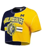 Women's ZooZatz Navy, Maize Michigan Wolverines Colorblock Cropped T-shirt