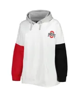 Women's White, Scarlet Ohio State Buckeyes Plus Size Contrast Dolman Sleeve Pullover Hoodie