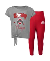 Toddler Boys Heathered Gray, Scarlet Ohio State Buckeyes Forever Love Team T-shirt and Leggings Set
