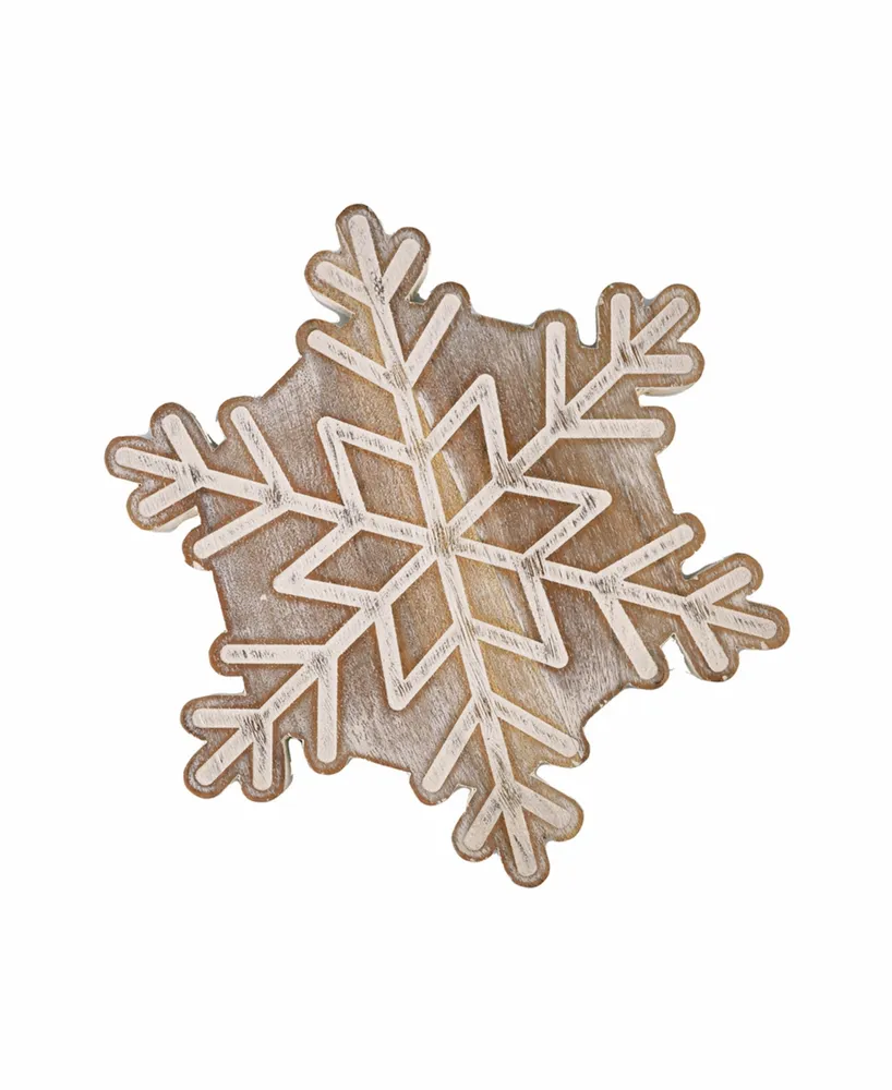 Godinger Snowflake Designed Trivet Carved Out of Acacia Wood with a Washed Finish