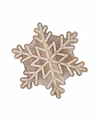 Godinger Snowflake Designed Trivet Carved Out of Acacia Wood with a Washed Finish