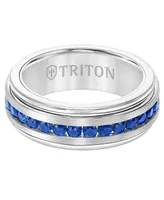 Triton Men's Sapphire Wedding Band (1-1/2 ct. t.w.) White Tungsten Carbide & Sterling Silver