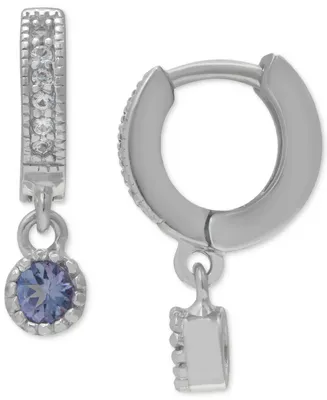 Tanzanite (1/4 ct. t.w.) Charm Lab grown White Sapphire (1/10 ct. t.w.) Huggie Hoop Earrings in Sterling Silver