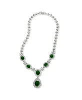 Sterling Silver White Gold Plated with Colored Cubic Zirconia Dangle Necklace