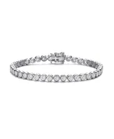 Genevive Elegant Sterling Silver Tennis Bracelet with Rhodium Plating and Clear Round Cubic Zirconia in Milgrain Bezel Setting