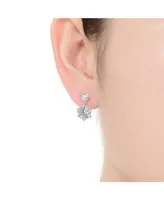 Genevive Sterling Silver with Rhodium Plated Clear Round Cubic Zirconia Two Stone Drop Earrings