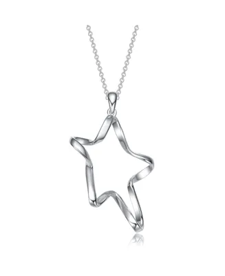 Genevive Classy Sterling Silver with Rhodium Plating Star Halo Necklace