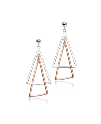 Genevive Stylish Sterling Silver Two-Tone Triangle Dangling Earrings