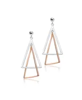 Genevive Stylish Sterling Silver Two-Tone Triangle Dangling Earrings