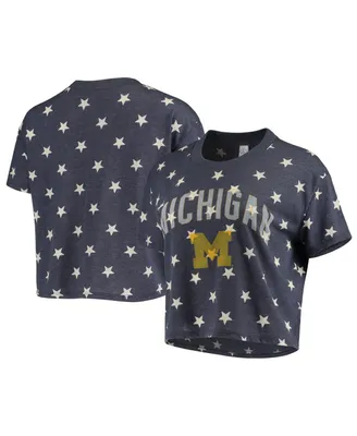 Women's Alternative Apparel Navy Michigan Wolverines Headliner Stars Cropped Tri-Blend T-shirt