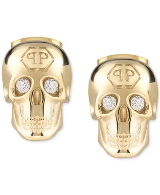 Philipp Plein Gold-Tone Ip Stainless Steel Pave 3D $kull Stud Earrings