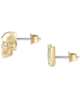 Philipp Plein Gold-Tone Ip Stainless Steel Pave 3D $kull & Plein Lettering Mismatch Stud Earrings