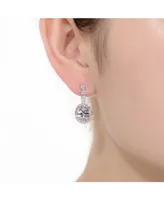 Genevive Sterling Silver with Rhodium Plated Clear Oval and Round Cubic Zirconia Halo Drop Earrings