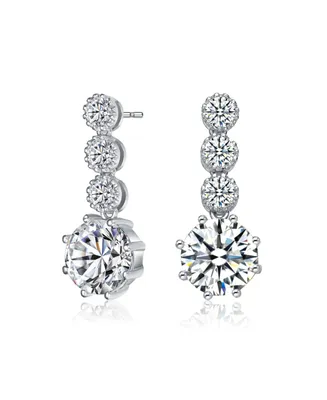 Genevive Sterling Silver with Rhodium Plated Clear Round Cubic Zirconia Tier Drop Earrings