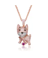 Genevive Sterling Silver Rhodium and 18K Gold Plated Enamel and Cubic Zirconia Cat Pendant