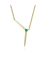 Genevive 14k Yellow Gold Plated with Green Cubic Zirconia Solar Chevron Necklace Sterling Silver