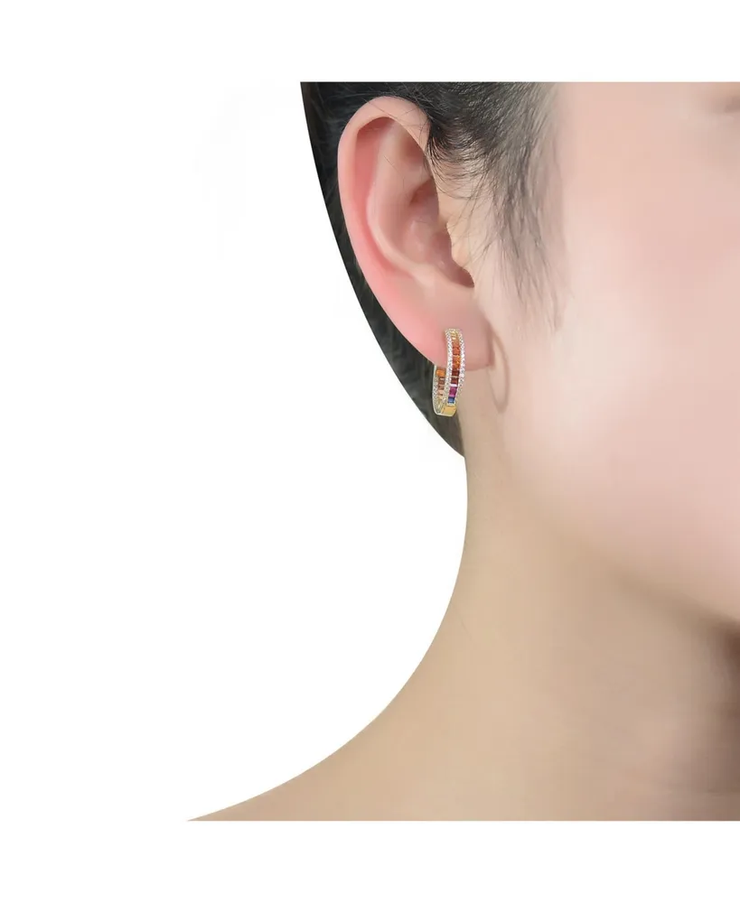 Rachel Glauber 14K Gold Plated Multi Color Cubic Zirconia Hoop Earrings - Multi