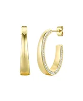 Rachel Glauber 14k Gold Plated Sterling Silver with Cubic Zirconia Tapered ¾ C-Hoop Earrings