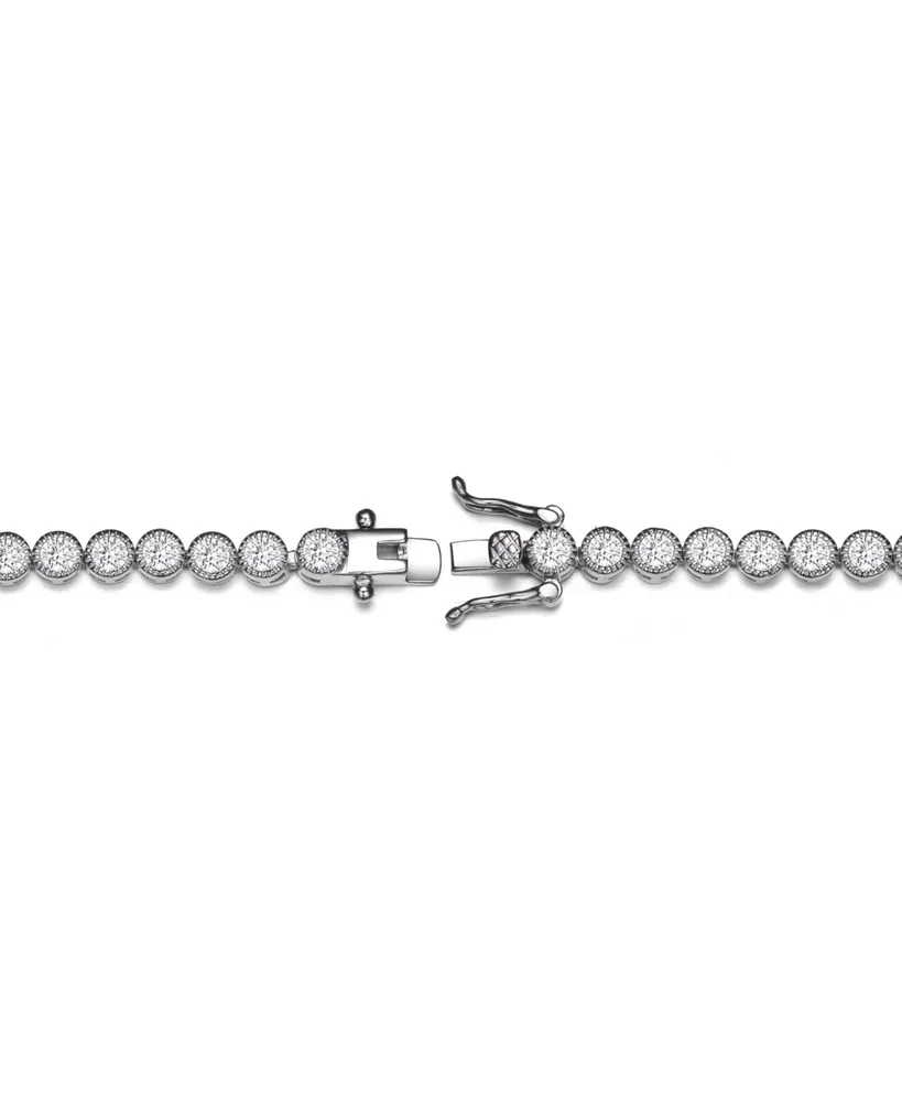 Genevive Elegant Sterling Silver Tennis Bracelet with Rhodium Plating and Clear Round Cubic Zirconia in Milgrain Bezel Setting