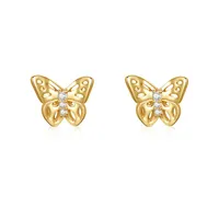 Rachel Glauber Enchanting 14k Yellow Gold Plated 3-Stone Filigree Butterfly Stud Earrings with Cubic Zirconia