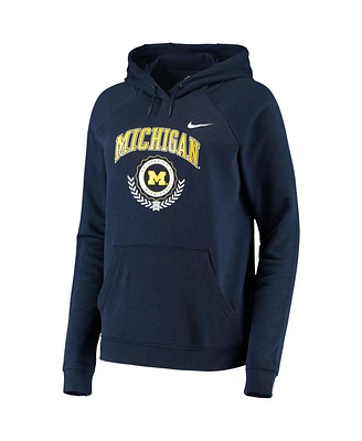 Women's Nike Navy Michigan Wolverines Varsity Fleece Tri-Blend Raglan Pullover Hoodie