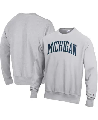 Men's Champion Heathered Gray Michigan Wolverines Arch Reverse Weave Pullover Sweatshirt