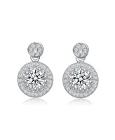Genevive Sterling Silver with Rhodium Plated Clear Round Cubic Zirconia Thick Halo Drop Earrings