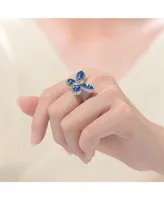 Genevive Sterling Silver with Rhodium Plated and Blue Cubic Zirconia Butterfly Ring