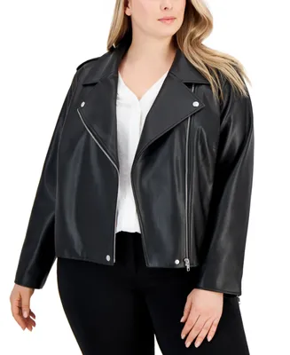 I.n.c. International Concepts Plus Size Faux-Leather Moto Jacket, Created for Macy's