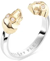 Philipp Plein Two-Tone Stainless Steel Pave 3D $kull Cuff Ring