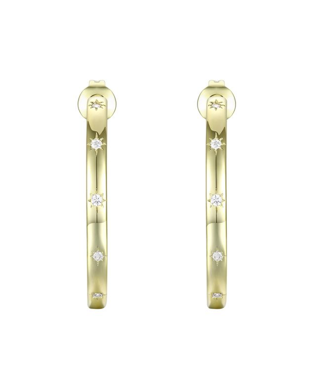 14K Gold Plated Cubic Zirconia Hoop Earrings