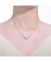 Genevive 14k Yellow Gold Plated with Green Cubic Zirconia Solitaire Chevron Layering Necklace Sterling Silver