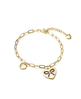 Genevive Sterling Silver Gold Plated Heart Paper Clip Chains Bracelet