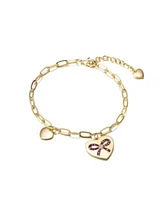 Sterling Silver Gold Plated Heart Paper Clip Chains Bracelet
