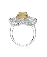 Genevive Sterling Silver White Gold Plated Yellow Radiant with Clear Cubic Zirconia Halo Ring
