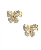 Rachel Glauber 14k Gold Plated with Cubic Zirconia French Pave Butterfly Stud Earrings