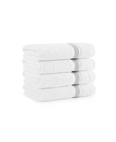 Aston and Arden Aegean Eco-Friendly Recycled Turkish Hand Towels (4 Pack), 18x30, 600 Gsm, White with Weft Woven Stripe Dobby, 50% Recycled, 50% Long-